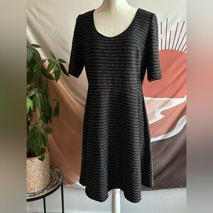 Modcloth - Rainbow Glitter Black Striped Dress size small
